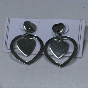Silver Silver Heart Drop Dangle Earrings